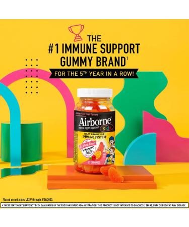Airborne 500mg Vitamin C + Zinc Immune Support Supplement Gummies for Kids Assorted Fruit Flavor Gluten Free Crafted Blend with Powerful Antioxidants Vitamins C & E 21 Gummies (4 Pack) - Buy Online on GoSupps.com