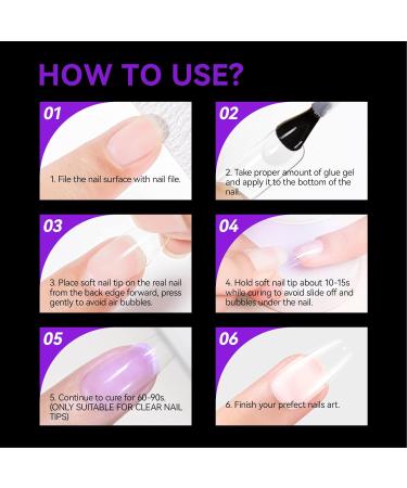 Gelike EC Medium Coffin Nail Tips - 240PCS | Soft Gel Full Cover Nail Extensions | Coffin Shaped | Pre-Etched | PMMA Resin Clear False Nails - Buy Online on GoSupps.com