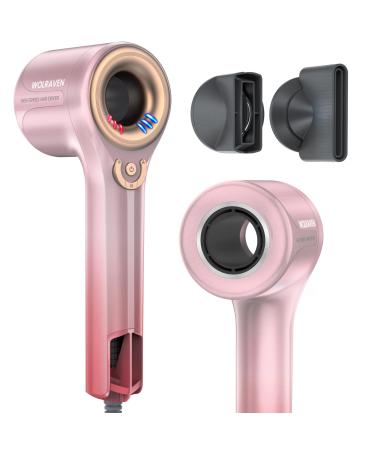 Hair Dryer Pink for Women - Wolraven Professional Ionic Blow Dryer with Concentrator 110000 RPM High-Speed Fast Drying Lightweight No Thermal Damage Overheating Protection Low Noise