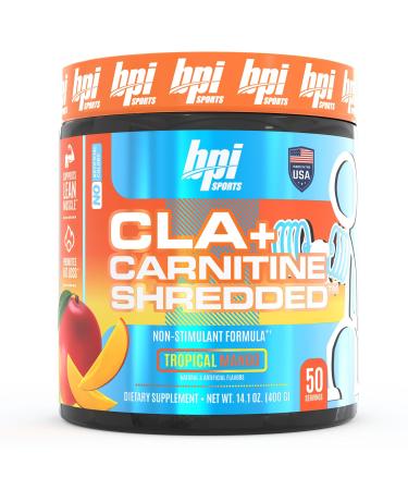 BPI Sports CLA + Carnitine Shredded Supports Lean Muscle & Promotes Fat Loss - Tropical Mango (14.1 oz. / 50 Servings)