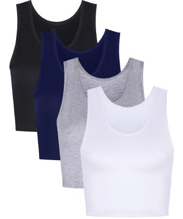 4 Pieces Women Basic Crop Tank Top Short Sleeveless Sports Crop Top Black, White, Gray, Navy Medium