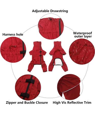Minezi High Collar Waterproof Dog Raincoat Set - Reflective Strips Zippers Red XXXL (Back Length: 56-59cm) - Perfect for All Dog Types - Buy Online on GoSupps.com