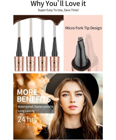 Eyebrow Pencil 4-Point Fork Tip Waterproof Eyebrow Pencil Long Lasting Creates Natural Eyebrow Shape Suitable for Professional Makeup and Beginners (3) - Buy Online on GoSupps.com