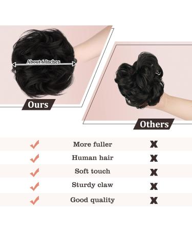 RUWISS Claw Clips in Messy Bun Hair Piece 100% Human Hair Buns Wavy Curly Chignon Hair Bun Extension Tousled Updo Hair Bun Real Human Hair Scrunchie with Clip for Women (Natural Black) 1 Count (Pack of 1) Natural Black - Buy Online on GoSupps.com