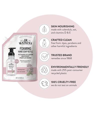 J.R. Watkins Rosewater Foaming Hand Soap Refill 28 fl oz - Pack of 3 | All Natural, Alcohol-Free, Cruelty-Free, Moisturizing, USA Made | For Bathroom or Kitchen - Buy Online on GoSupps.com