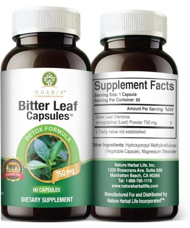 NUABIX Bitter Leaf Capsules. 750mg. (60caps) Wellness Dietary Supplement - Buy Online on GoSupps.com