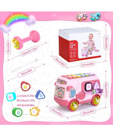 Yellcetoy Musical Bus - Sensory Baby Toys Gift for Girls 1 Year+ | Motor Skills & Educational Toys for 12-18 Months | Pink Rassel Wheel & Xylophonous Motor Cubes - Buy Online on GoSupps.com