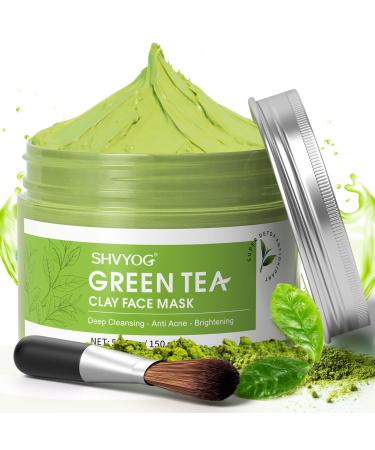 SHVYOG Green Tea Face Mask  Antioxidant Green Tea Clay Mask with Volcanic Mud  Deep Cleansing & Moisturizing & Hydrating Clay Facial Mask for Pores  Blackheads  Wrinkles  Dirts