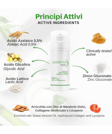 Asebum Cream | Anti-Acne Cream | Fights Acne Pimples Blackheads | Face Cream for Oily and Acneic Skin| Eliminates Sebum | Mattifying Effect | 95% Natural - Buy Online on GoSupps.com