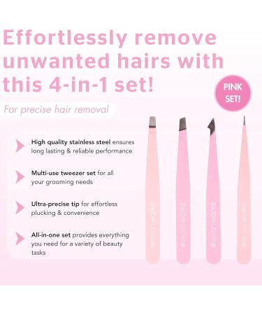 Brushworks 4 Piece Combination Tweezer Set - Pink One Size 52 56 369 - Buy Online on GoSupps.com