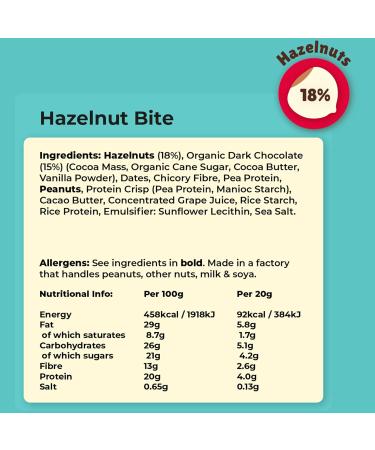 Vive High Fibre Hazelnut Protein Bites - Gluten Free Vegan Snacks - Dark Chocolate Coated - 6 x 20g Mini Bars - 6 Count - Buy Online on GoSupps.com