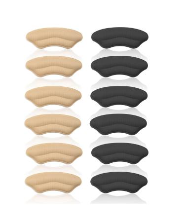 Heel Stickers Heel Cushion Pads Shoe Heel Insoles for Improved Shoe Fit and Comfort  (3 Black and 3 Beige)