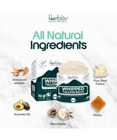 Beef Tallow Balm Natural Grass Fed Whipped Tallow and Honey All Purpose Balm Moisturizing Face and Body Lotion for Eczema Cracked Dry Itchy Irritated Skin Skin Repair Made in USA (Vanilla) - Buy Online on GoSupps.com