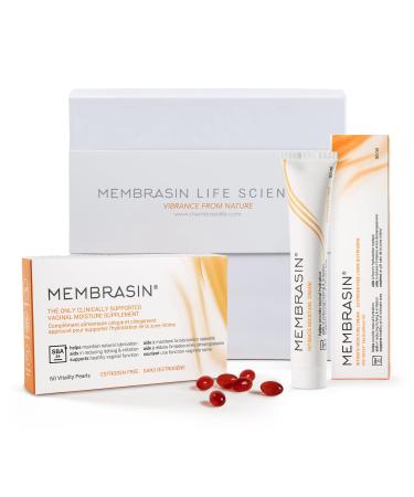 Membrasin 30 Day Supply Vitality Pearls Natural Estrogen-Free Moisturizing Oral Supplement and Topical Vulva Cream Helps Provide Relief from Dryness Burning Irritation and Itching for Women