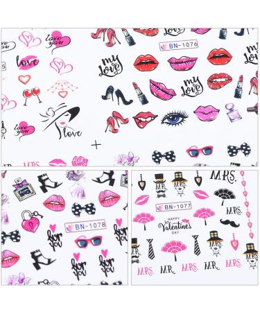 12 Sheets Nail Stickers Kalolary Water Transfer Nail Art Sticker Decals Lips Women Girl Colorful Slider for Dating Decor Manicure Nail Art Decorations - Buy Online on GoSupps.com
