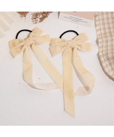 Velvet White Hair Bows Set - Elastic Hair Tie for Girls, Women, Toddlers - Ponytail Holder Accessories - Buy Online on GoSupps.com