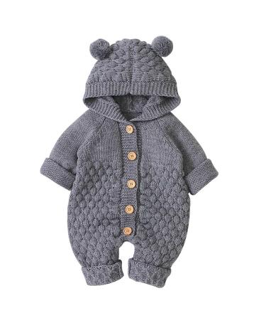 Haokaini Newborn Baby Ear Hooded Knitted Warmer Winter Romper Bodysuit Snowsuit for Boys Girls 18-24 Months Grey