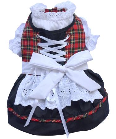 Doggy Dolly DL005 dog dirndl red/black checked size: SS chest 36-38cm back 23-25cm