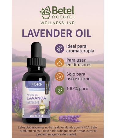 Premium Aceite de Lavanda by Betel Natural - 100% Puro 1 oz (29.5 ml) Lavender Oil USO Externo para Aromaterapia Masaje y Difusor - Buy Online on GoSupps.com