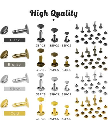 420 Sets Double Cap Brass Rivets Kit - Leather Studs with Setting Tools for Repair and Crafts - 4 Colors, 3 Sizes - 420 Pack - Buy Online on GoSupps.com