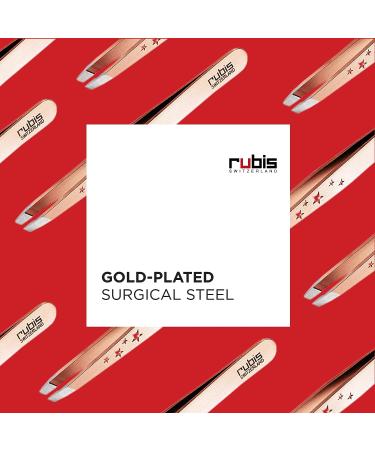 Rubis Classic 6-Star Slanted Tweezers | Stainless Steel for Precise Hair Removal | Made in Switzerland | Red Gold | Gold Collection - Buy Online on GoSupps.com