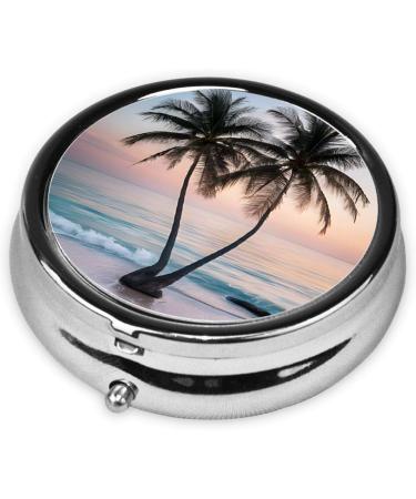Sunrise Tropical Palm Tree Mini Round Pill Box | 3 Compartment Travel Pill Organizer | Portable Medicine Case for Home & Office - Buy Online on GoSupps.com