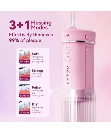 Portable Water Flosser for Travel | Mini Oral Irrigator with 5 Nozzles IPX7 Waterproof Perfect for Teeth Gums & Braces | Cordless & Compact Design in Pink - Buy Online on GoSupps.com