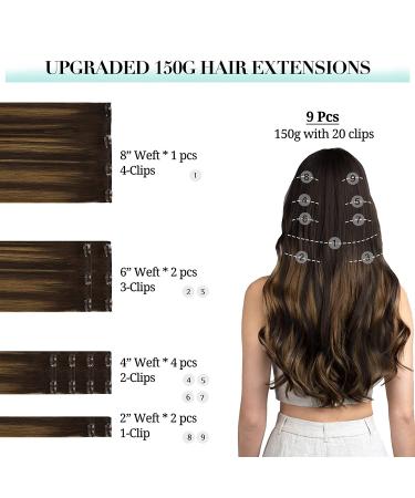 DOORES 20 Inch Balayage Clip-In Hair Extensions - Real Human Remy Hair, Dark to Chestnut Brown, 150g, 9pcs - Buy Online on GoSupps.com