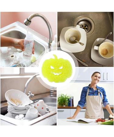 Kitchen Cleaning Sponge - Halloween Pumpkin Shape Scrub Sponge Cleaner | Absorbent Non-Scratch Dish Sponge for Dishes Pots Pans | Multipurpose Kitchen Accessories for Effective Cleaning All at Once Yellow - Buy Online on GoSupps.com