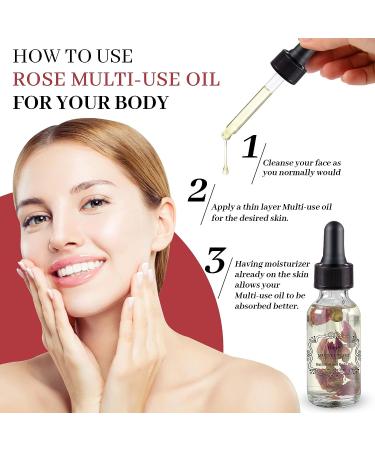 Organic Rose Multi-Use Oil for Face, Hair, Body, Nails Care - 1 Fl Oz - Buy Online on GoSupps.com