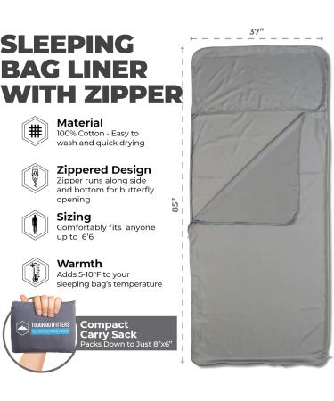 Cotton Sleeping Bag Liner - Lightweight Travel Sheet for Adults - Ideal for Camping, Backpacking & Hostels - Gray Sleep Sack with Zipper - Buy Online on GoSupps.com