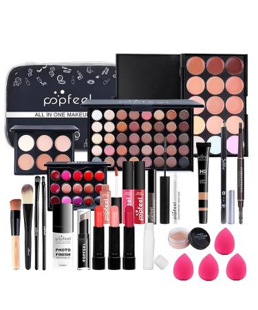 All-in-one Makeup Set Gift 30 Pieces Complete for Women with Cosmetic Essentials and Makeup Travel Bag Bundle Eyeshadow Palette Lipstick Foundation Powder for Teenagers
