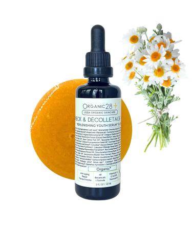 Organic28+. 100% Organic Neck & D colletage Serum - USA Made. 49 Botanicals. Neck Firming and Tightening Moisturizer. Linden Blossom Aromatherapy. Neck & Chest Firming Age Renew Cream.2 Fl. Oz.