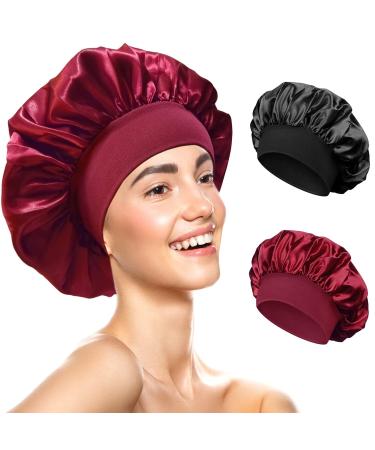 Redamancy 2 pieces satin bonnet satin hair hood hair hood for the night hood for sleeping reusable Silk Bonnet silk hood for women and girls (black red) - Buy Online on GoSupps.com