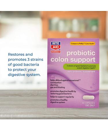 Rite Aid Probiotic Colon Support Capsules - 60 Count | Daily Supplement for Gut Health | Restoring Good Bacteria | Men's & Women's Probiotics - Buy Online on GoSupps.com
