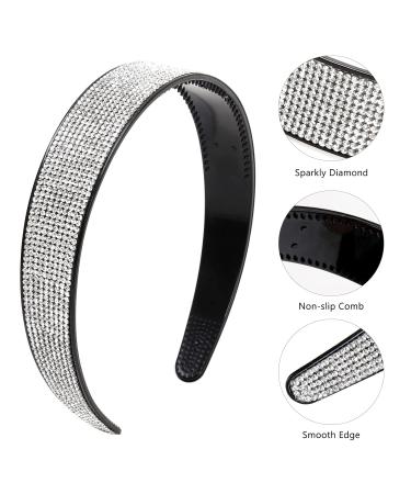 WOVOWOVO 2 Packs Rhinestone Headband for Women - Silver Bridal Jeweled Crystal Head Bands - Bling Diamond Holiday Hairbands - Sparkly Hair Accessories - Silver + Black - Buy Online on GoSupps.com