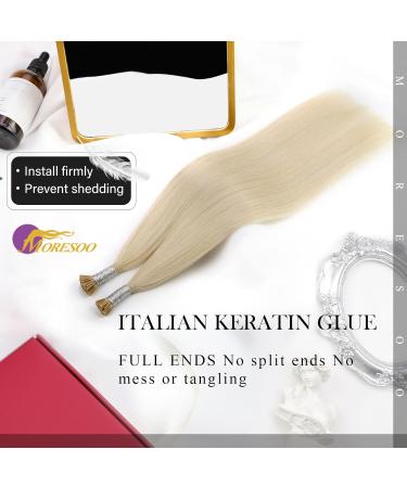 Moresoo Real Hair Bonding Extensions - 60 cm Platinblond I Tip Hair Extensions | Seidig Straight 40g 50 Strands - #60 - Buy Online on GoSupps.com