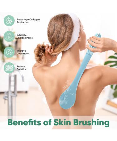 Long Handle Body Back Scrubber - Exfoliating Shower Brush Light Blue - Buy Online on GoSupps.com