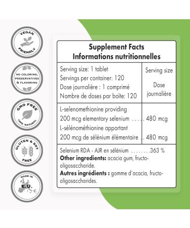Supersmart L-Selenomethionine 200mcg - Potent Antioxidant for Immune Support - 120 Tablets | Non-GMO & Gluten Free - Buy Online on GoSupps.com