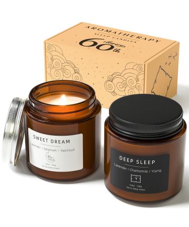 Fragrance candles in a glass of birthday present for women relaxing lavender fragrance candle with chamomile 60 hours of burning time gift set for women for 60th birthday gift for 60th birthday