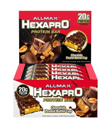 Allmax HexaPro Protein Bar Chocolate Peanut Butter with 20g Protein and with only 5g Sugar Snacking for High in Protein Diets or post workout diets 54g (12 Count)