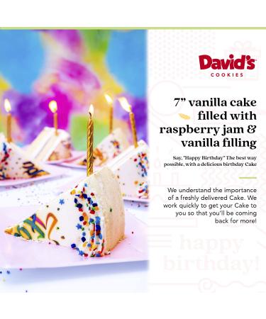 David's Cookies Vanilla Birthday Cake 7"- Premium Fresh Ingredients - Surprise Your Friend and Family With Our Vanilla and Raspberry Flavor Birthday Cake Dessert 7 Inch (Pack of 1) - Buy Online on GoSupps.com