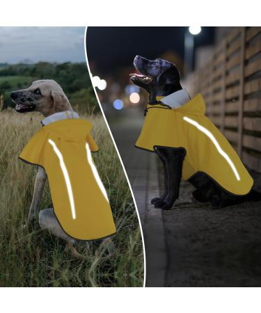Hundred coat raincoat dog with removable hood dog coat rain jacket dog waterproof raincoat for dogs with reflector strips ultra -light breathable for dogs outdoor l yellow