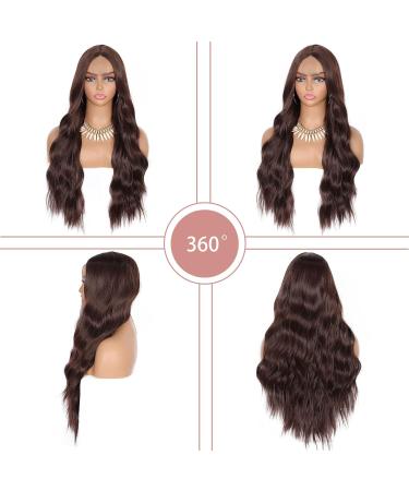Kalyss 26 Curly Brown Body Wave Wig - Heat-Resistant Synthetic Front Wig for Women - Perfect Edge & Center Parting - Buy Online on GoSupps.com