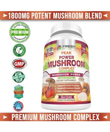 FRESH HEALTHCARE Peak Power Mushroom Supplement - 90 Vegan Capsules for Immune & Brain Support with Lions Mane, Cordyceps, Reishi, Turkey Tail, and Shiitake - Buy Online on GoSupps.com