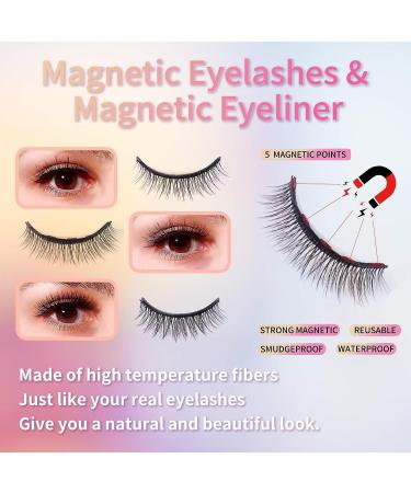 VESHELY Natural Magnetic Eyelashes with Eyeliner - 3 Pairs 3D Short Magnetic Eyelash Set for Natural Look - No Glue Needed - Buy Online on GoSupps.com