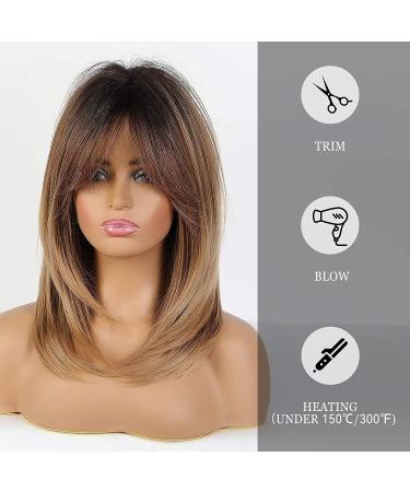 Alanhair Ombre Brown Wigs for Women - Shoulder-Length Layered Heat-Resistant Synthetic Wigs with Bangs - Buy Online on GoSupps.com