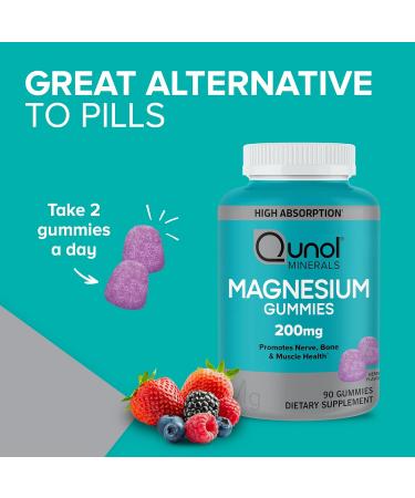 Qunol 200mg Magnesium Citrate Gummies | High Absorption Supplement for Nerve, Bone & Muscle Health | Vegetarian | 90ct - Buy Online on GoSupps.com