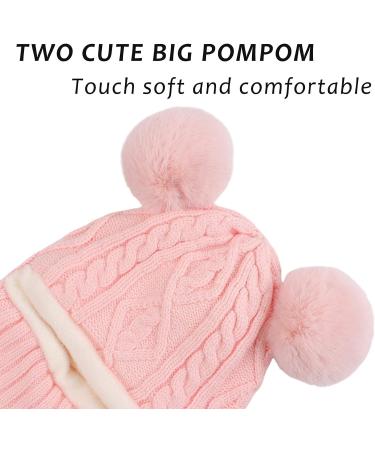 XIAOHAWANG Winter Hood Hat for Kids | Knit Earflap Cap with Fleece Lining | Pink Pompom | Toddler Boys Girls 3-10 Years - Buy Online on GoSupps.com