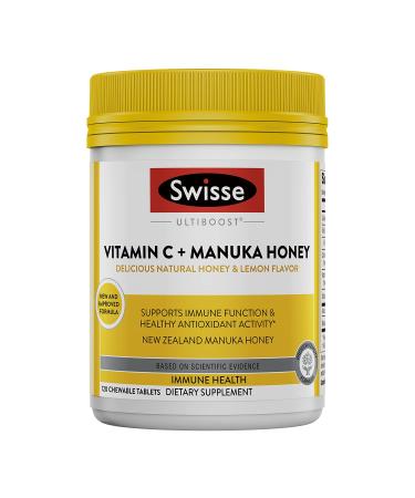 Swisse Ultiboost Vitamin C + Manuka Honey Delicious Natural Honey & Lemon Flavor 120 Chewable Tablets
